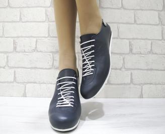 Дамски обувки равни естествена кожа тъмно сини