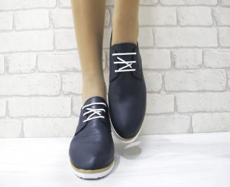 Дамски обувки равни естествена кожа тъмно сини
