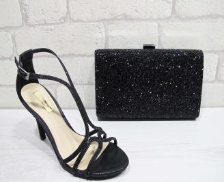 Комплект бална чанта и обувки текстил черни