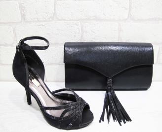 Комплект бална чанта и обувки текстил черни