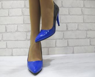 Дамски елегантни обувки на ток  еко кожа/лак тъмно сини