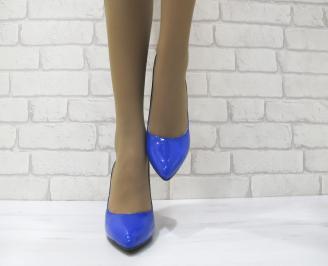Дамски елегантни обувки еко кожа/лак тъмно сини