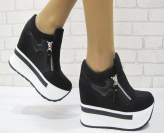 Дамски обувки  на платформа еко кожа/велур черни