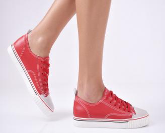 Дамски спортни обувки  червени еко кожа