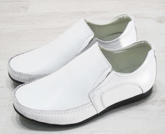 Мъжки спортно елегантни обувки естествена кожа бели