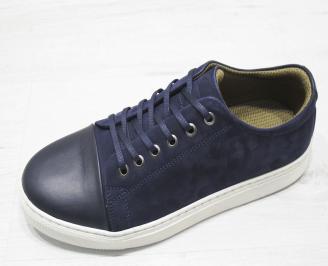 Мъжки спортно елегантни обувки естествен велур/естествена кожа тъмно сини
