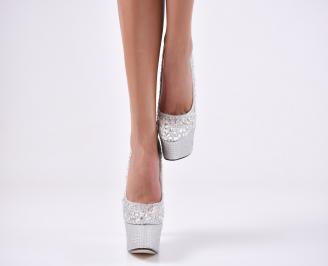 Дамски елегантни обувки  сребристи  EOBUVKIBG