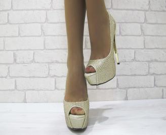 Дамски елегантни обувки текстил  златисти