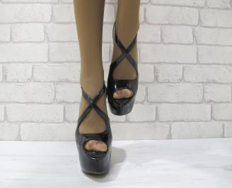 Дамски елегантни сандали еко кожа/лак  черни лак