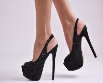 Дамски елегантни обувки на ток еко кожа черни
