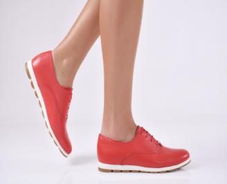 Дамски равни обувки естествена кожа червени
