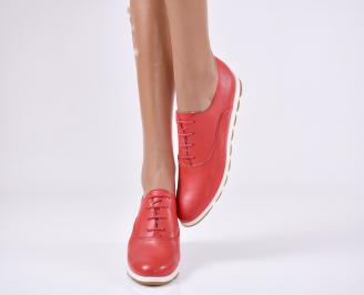 Дамски равни обувки естествена кожа червени