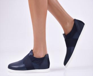 Дамски ежедневни обувки естествена кожа тъмно сини EOBUVKIBG