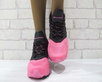 Дамски маратонки  еко кожа черно/розово