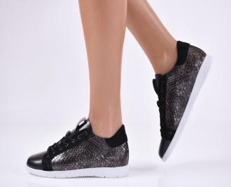 Дамски ежедневни обувки черни естествена кожа  EOBUVKIBG