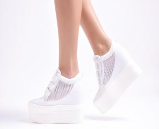 Дамски обувки на платформа текстил бели