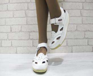 Дамски ежедневни обувки бели естествена кожа