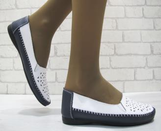 Дамски ежедневни обувки  бели със синьо естествена кожа