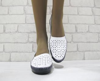 Дамски ежедневни обувки  бели със синьо естествена кожа