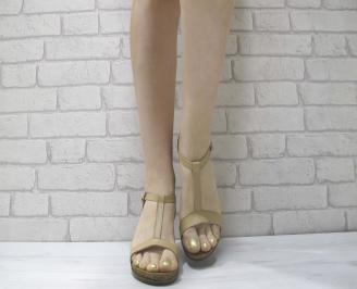 Дамски сандали естествена кожа бежови