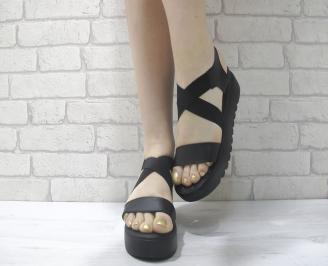 Дамски сандали на платформа черни естествена кожа