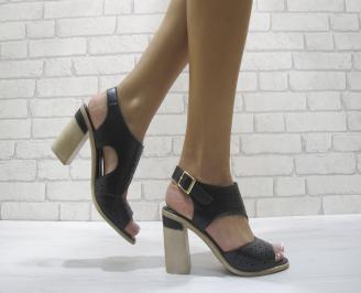 Дамски елегантни сандали на ток черни еко кожа