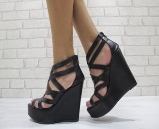 Дамски сандали на платформа еко кожа черни