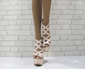 Дамски сандали на платформа еко кожа светло пудра