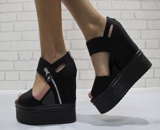 Дамски сандали на платформа текстил черни