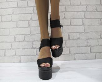 Дамски сандали на платформа текстил черни