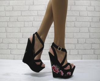 Дамски сандали на платформа текстил черни