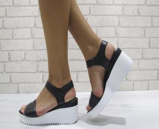 Дамски сандали на платформа естествена кожа черни