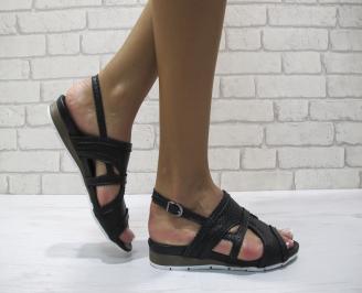 Равни дамски сандали естествена кожа черни