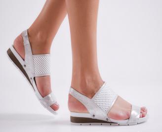 Дамски равни  сандали естествена кожа сребристи