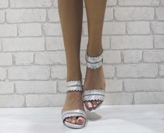 Дамски равни  сандали естествена кожа сребристи