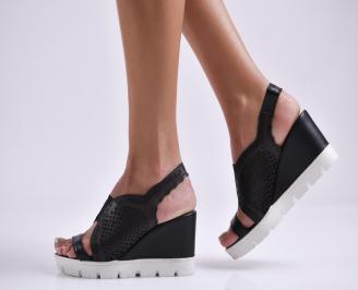 Дамски сандали на платформа естествена кожа черни