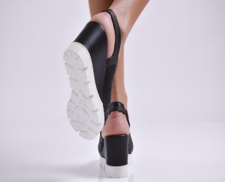 Дамски сандали на платформа естествена кожа черни 3