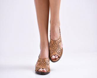 Дамски равни  сандали естествена кожа кафяви