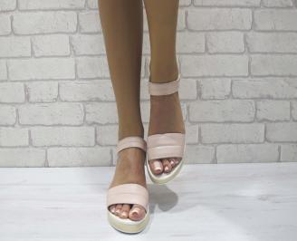 Дамски сандали естествена кожа пудра
