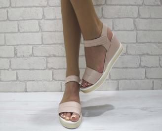 Дамски сандали естествена кожа пудра