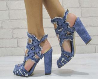 Дамски елегантни сандали текстил сини