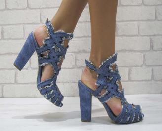 Дамски елегантни сандали текстил сини
