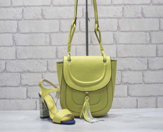 Комплект дамски сандали и чанта еко кожа жълти