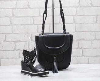 Комплект дамски сандали и чанта естествена кожа черни