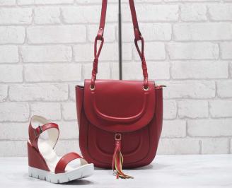 Комплект дамски сандали и чанта еко кожа червени