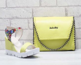 Комплект дамски сандали и чанта еко кожа жълт