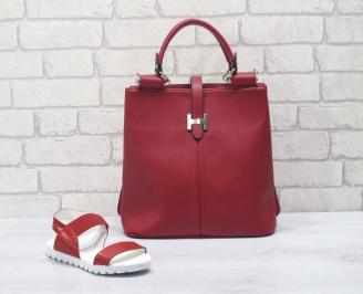 Комплект дамски сандали и чанта еко кожа червени