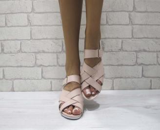 Дамски равни сандали   естествена кожа пудра