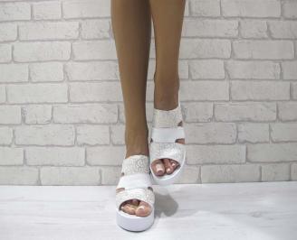 Дамски сандали  естествена кожа бяло/златисто