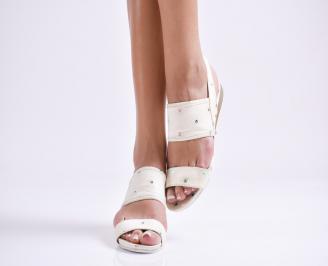 Дамски равни  сандали естествена кожа бежови